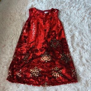 Cat & Jack Red Sequin Dress Silver Snowflakes Reversible 6/6X Small Christmas